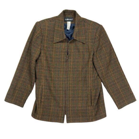 Sag Harbor Vintage Jacket Womens 14 Brown Plaid Autumn Full Zip Blazer Business - Picture 1 of 16